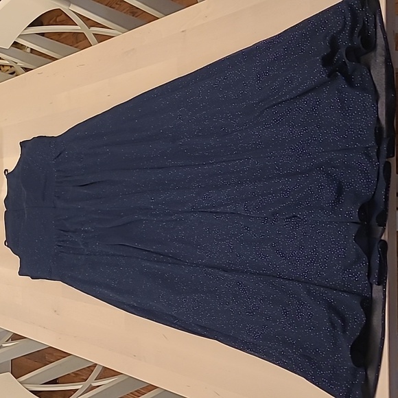 NWOT DB Studio Navy and Silver Glitter High Neck Maxi Gown - Picture 9 of 16